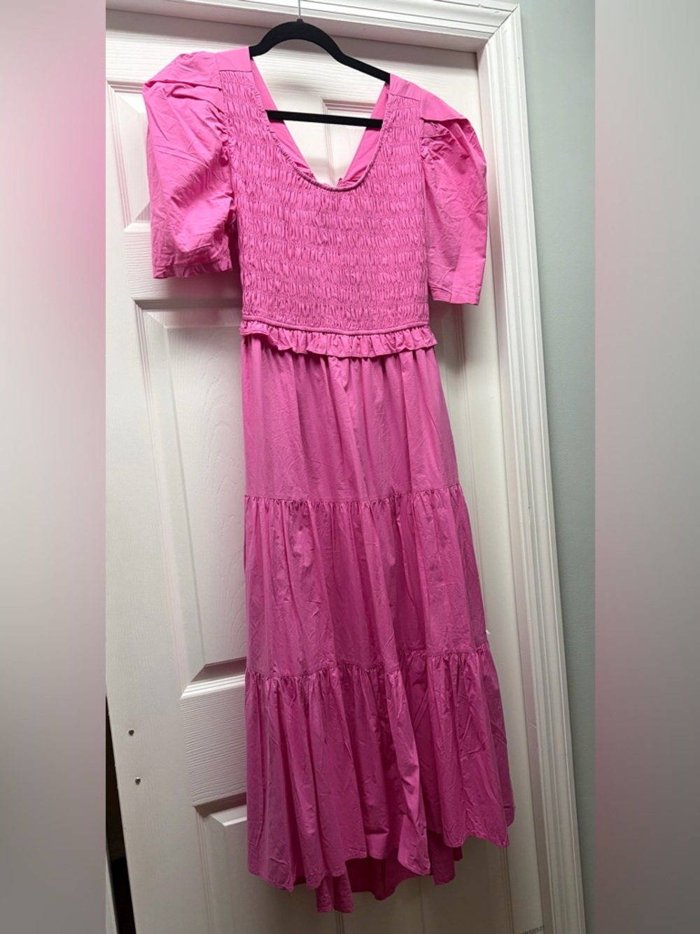 Womens Pink Smocked Tiered Maxi Dress
